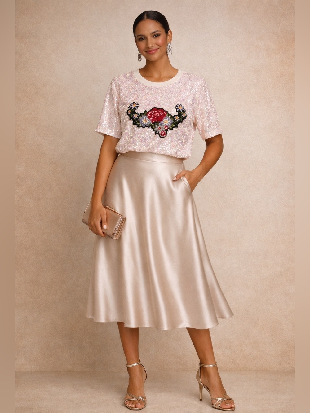 ZARA White/Iridescent Sequin Embroidered Top NWT